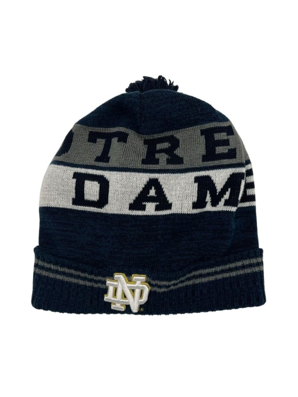 Under Armour Mens Notre Dame Pom Beanie Hat OSFA Navy Gray Knit Cozy Casual Y2K